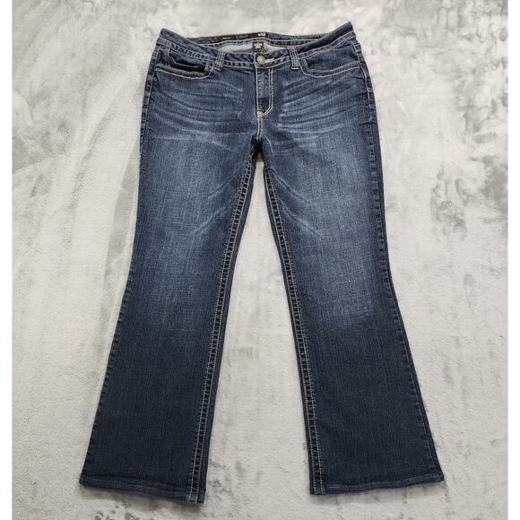 A.N.A. Jeans Womens 14 Blue Dark Wash Mid Rise Boot Cut Flap Pockets Stretch - Picture 1 of 13